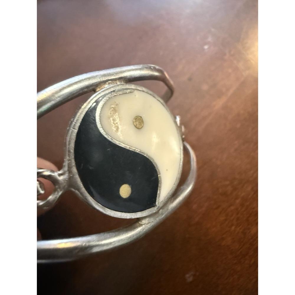 Bracelet‎ Yin Yang Alpaca Mexico Vintage Boho Silver Tone Cuff Spiritual Jewelry
